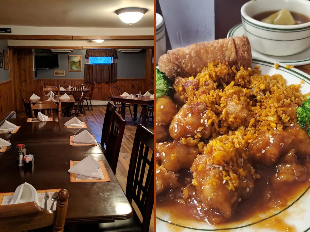Chinese restaurant interior with simple seating.